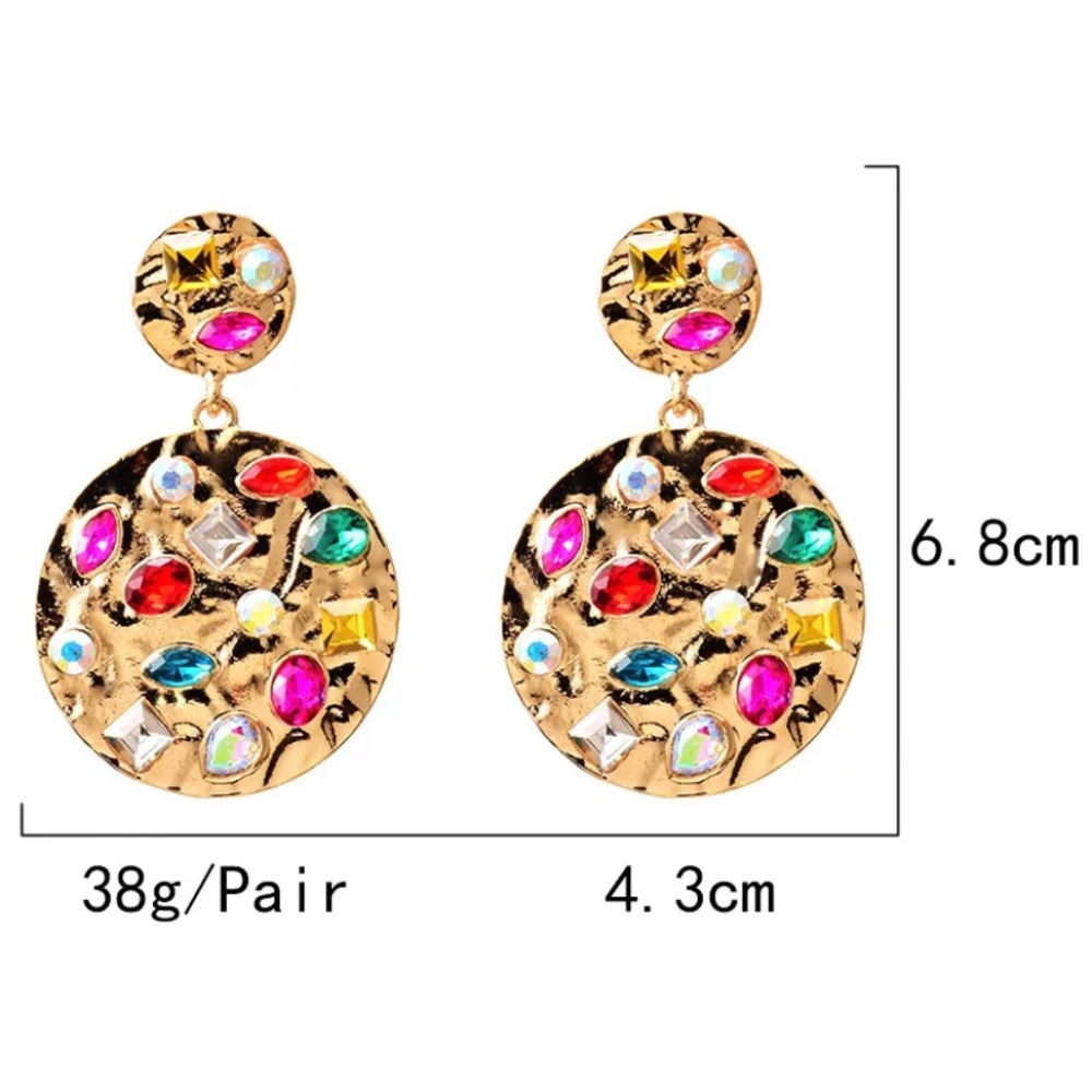 Just In🎉Gold Round Metal Rhinestone Drop Earrings - Picture 5 of 5